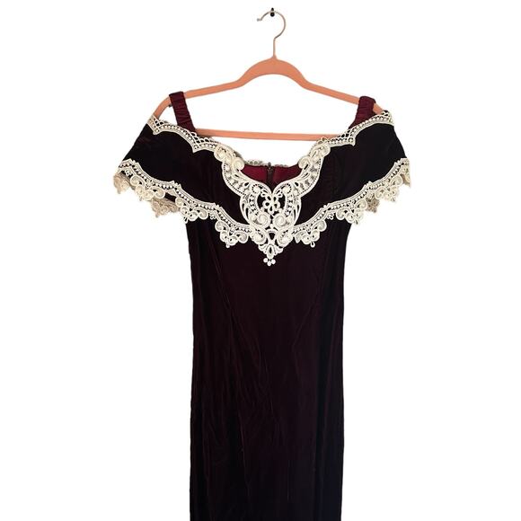 Vintage Jessica McClintock Maroon Velvet Bridesmaid Prom Homecoming Formal Gown - Picture 9 of 14